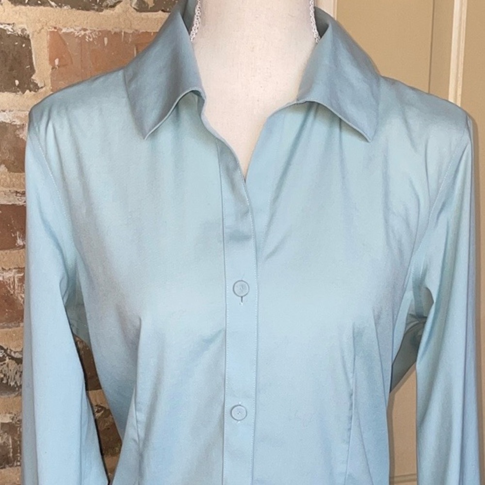 Talbots Fitted No-Iron Cotton Oxford Button Down Shirt Tailored Light Blue Sz 10